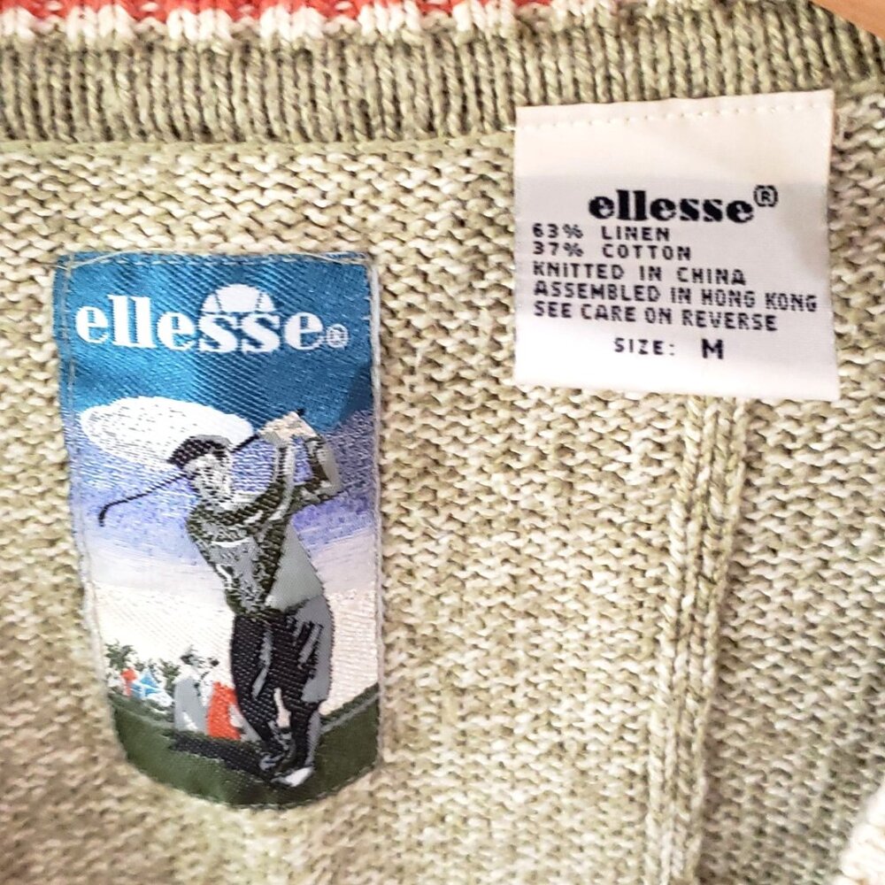 Ready Ellesse Mens V-Neck Sweater Vest M Beige Linen Cotton Golf ~42 inch Chest - Picture 2 of 8